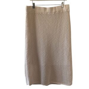 Nine West Crochet Knit Midi Skirt XXL Beige Lined Sweater Pencil Skirt